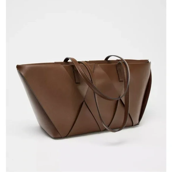 Zara Woven Brown Tote Bag - Picture 4 of 7